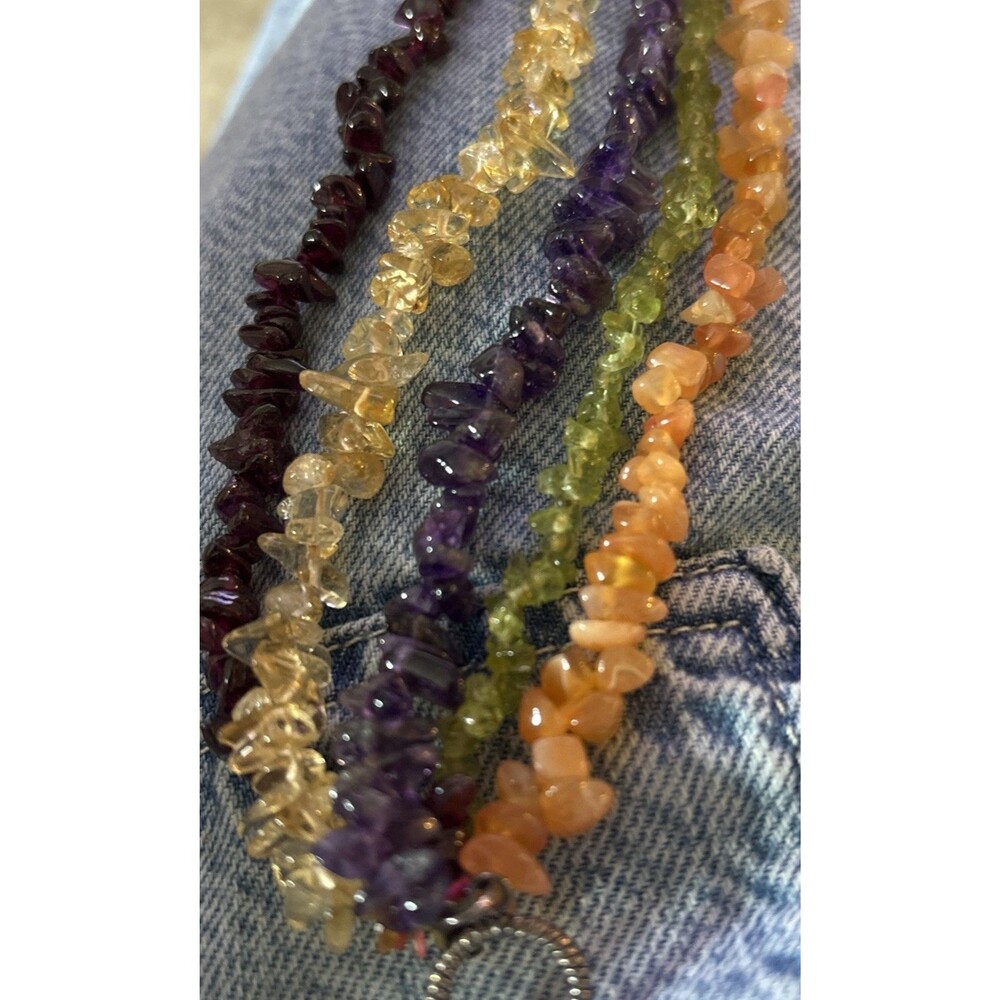 Multi-Strand Bracelet, Sterling Silver Toggle Clasp, Mixed Gemstone Chips, 8.5"L - Picture 2 of 8